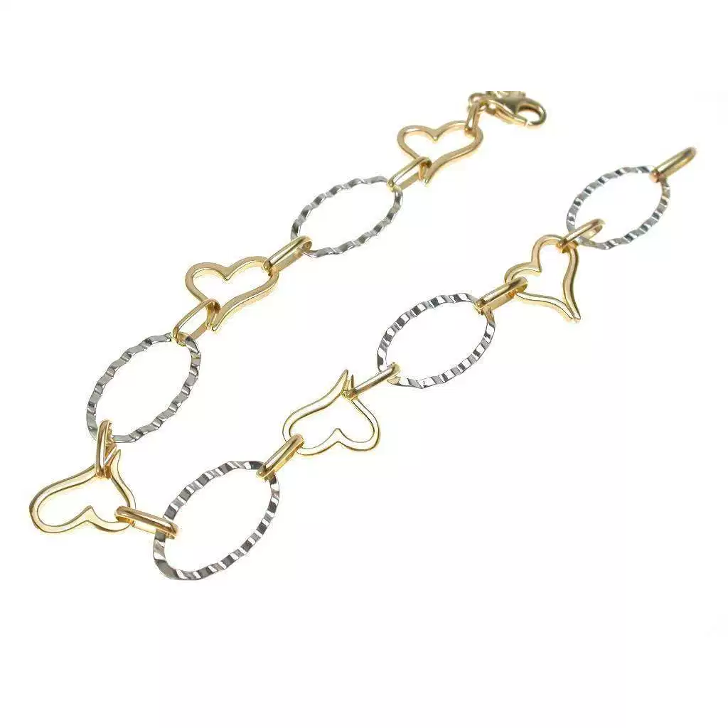 Bracciale Cuori e Ovali in Oro Giallo e Bianco