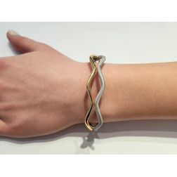 Knurled Rigid Bracelet Two Satin and Polished Threads in Yellow Gold