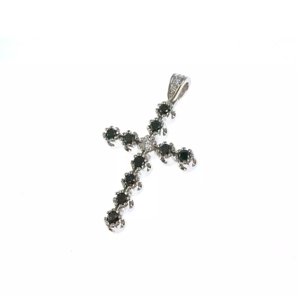 Cross pendant with black and white diamonds