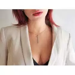 Doppia Croce Lunga Lucida e Diamanti foto indossata