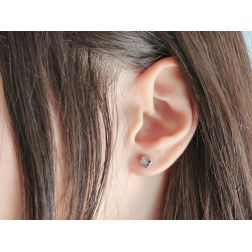 Photo of worn Flat Quatrefoil Earrings in White Gold and Diamonds